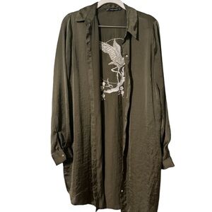 Zara metallic bird embroidered button up s